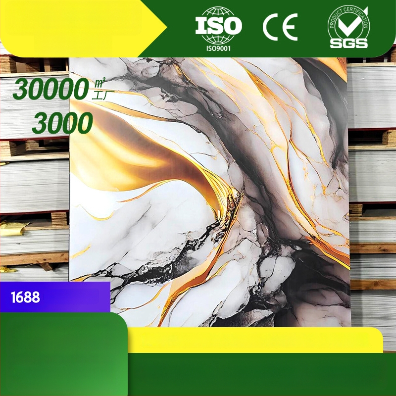 UV stenový panel z kameňovo-plastového materiálu, SPC model kamenný kryštál steny panel, vysoký lesk mramorového povrchu, vodotesný a odolný voči ohňu, inštalácia k dispozícii