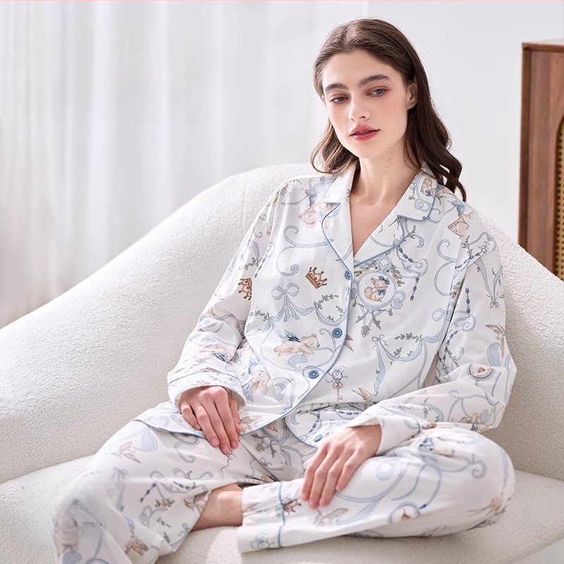 Lyocell set nočného oblečenia pre dojčenie a tehotenstvo, víla štýl, V-krk, dlhé rukávy, dlhé nohavice, jeseň 2025 vydanie