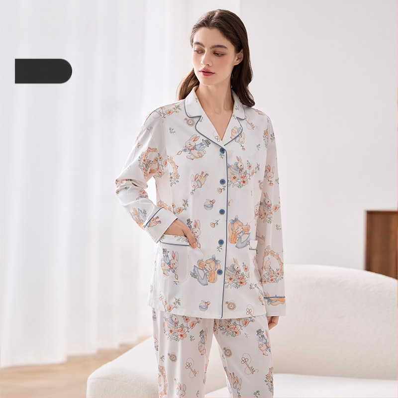 Lyocell set nočného oblečenia pre dojčenie a tehotenstvo, víla štýl, V-krk, dlhé rukávy, dlhé nohavice, jeseň 2025 vydanie