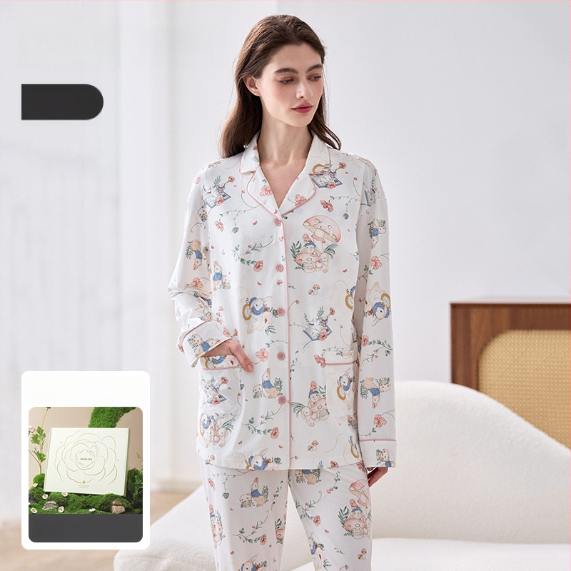 Lyocell set nočného oblečenia pre dojčenie a tehotenstvo, víla štýl, V-krk, dlhé rukávy, dlhé nohavice, jeseň 2025 vydanie