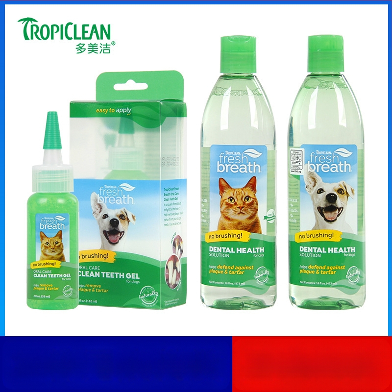 Burnos skalavimo gelis šunims ir katėms, gaivina kvapą, pašalina dėmes ir dantų akmenis, vandens pagrindu formulė — Domeijie