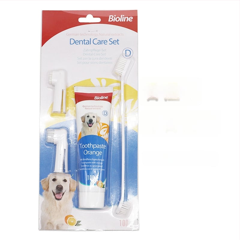 Bioline set zubnej pasty a kefy pre domáce zvieratá – pre psy a mačky, viac chutí, jedlá pasta, svieži dych, starostlivosť o ďasná a parodontálne zdravie