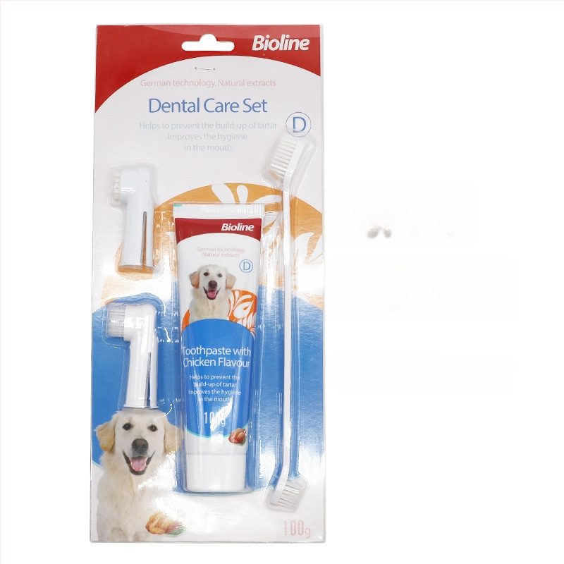 Bioline set zubnej pasty a kefy pre domáce zvieratá – pre psy a mačky, viac chutí, jedlá pasta, svieži dych, starostlivosť o ďasná a parodontálne zdravie