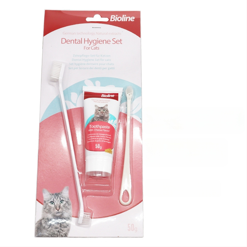 Bioline set zubnej pasty a kefy pre domáce zvieratá – pre psy a mačky, viac chutí, jedlá pasta, svieži dych, starostlivosť o ďasná a parodontálne zdravie