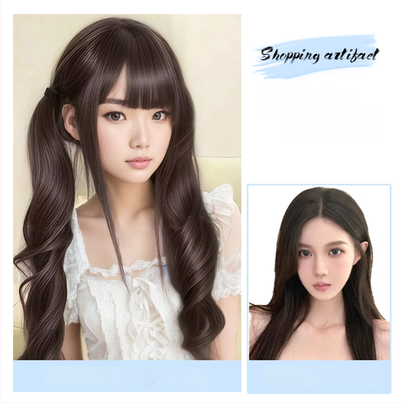 Parochňa s copom: dvojitý cop, rímske kučery, vysokotepelná hodvábna látka, mechanické spracovanie, nie je možné farbiť