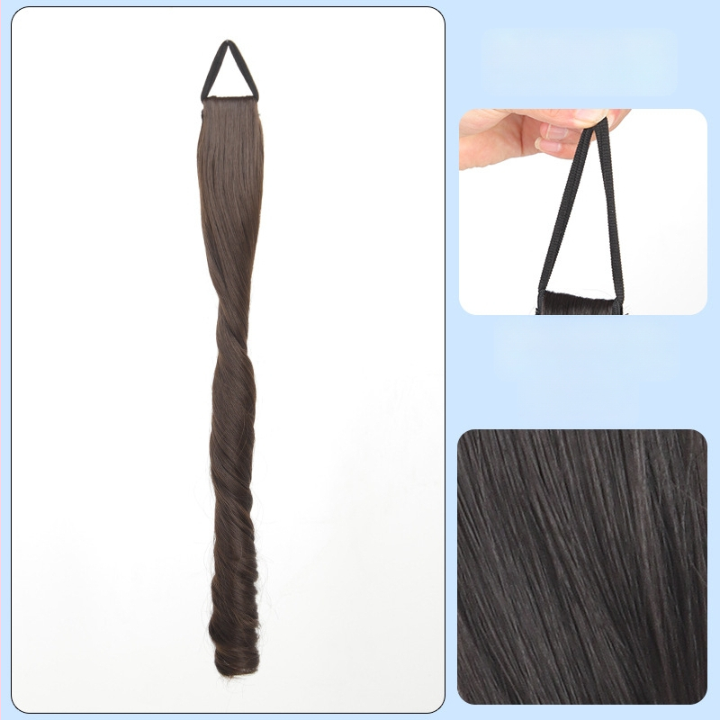 Parochňa s copom: dvojitý cop, rímske kučery, vysokotepelná hodvábna látka, mechanické spracovanie, nie je možné farbiť