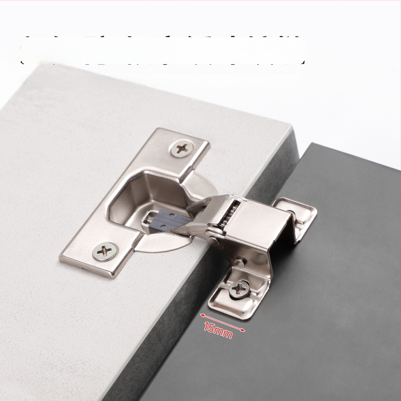 Záves na skrine s dvoufázovým silovým mechanizmom, ultra krátkou ramenou, tlmičom, pre úzke bočné panely, železo s niklovaným povrchom