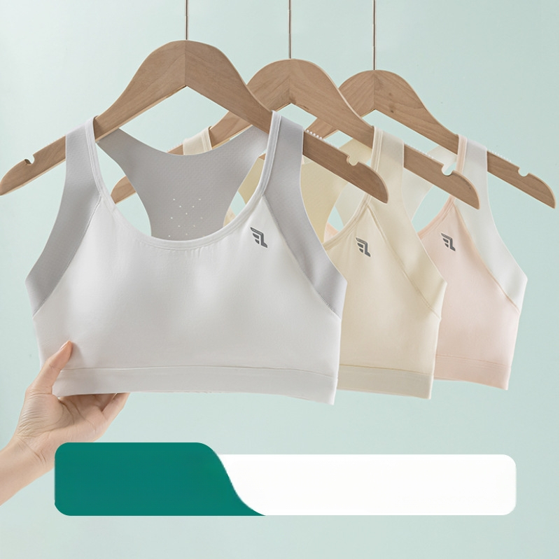 Športová podprsenka v štýle vesty pre dievčatá, 100% bavlna, plný košíček, tenký tvarovaný košíček, pevné dvojité ramienka, priedušná a odvádza pot