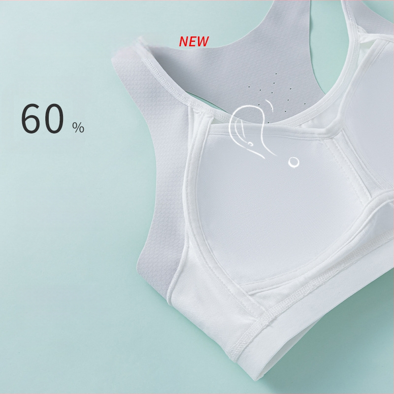 Športová podprsenka v štýle vesty pre dievčatá, 100% bavlna, plný košíček, tenký tvarovaný košíček, pevné dvojité ramienka, priedušná a odvádza pot