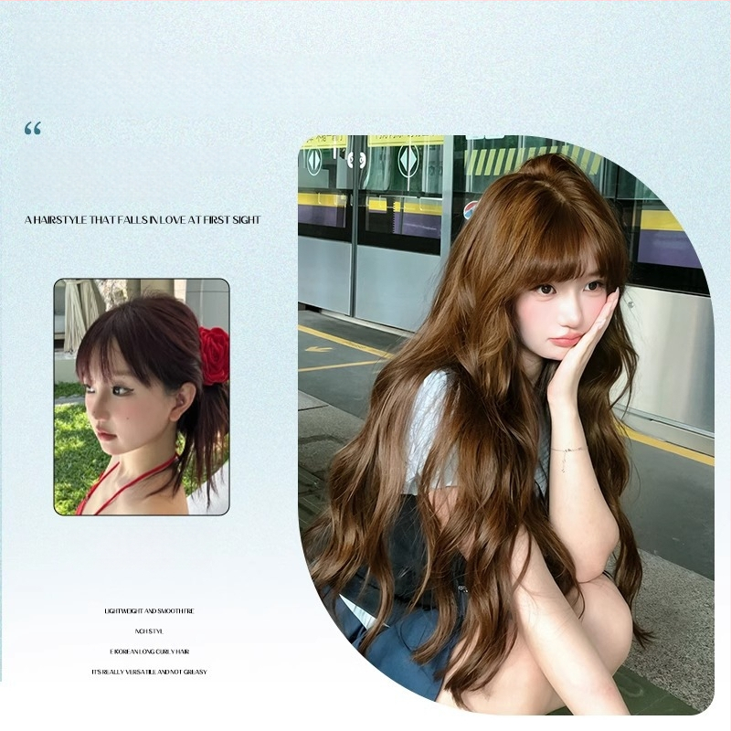 Pilna galvas parūka ar garām cirtām un taisniem sprādzieniem, augstas temperatūras zīds, dabisks izskats