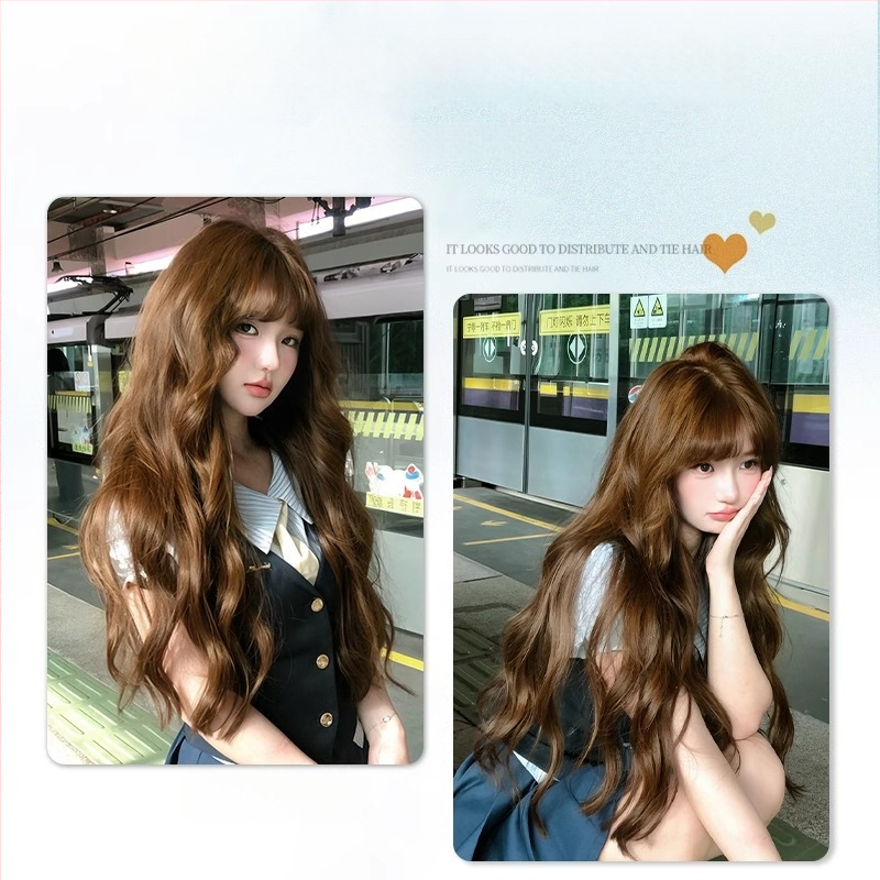 Pilna galvas parūka ar garām cirtām un taisniem sprādzieniem, augstas temperatūras zīds, dabisks izskats