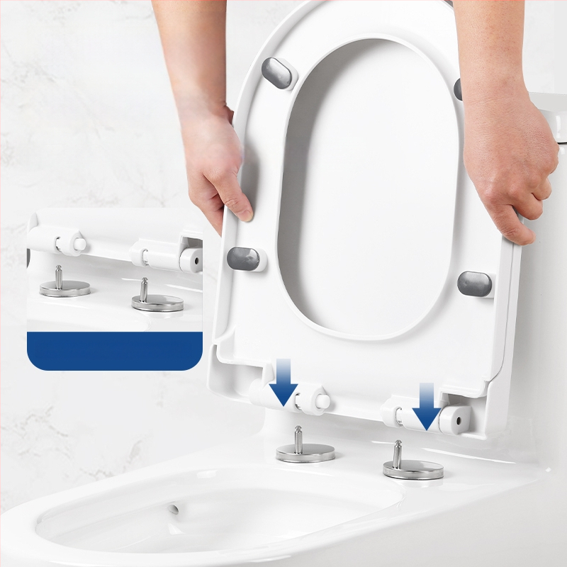 Kryt na WC, zosilnený, odolný voči prasknutiu, pomalé zatváranie, tvaru U alebo V, PP materiál, nastaviteľná vzdialenosť otvorov 13–17 mm.