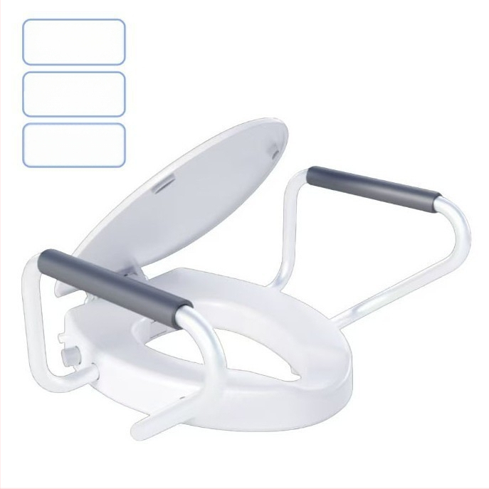 Chytrý veko na toaletu s nastaviteľnou výškou, vyhrievacím pásom a madlom; polstrované sedadlo, PP+ABS materiál, rozstup otvorov 134–186 mm; štýl: štandardný, moderný minimalistický