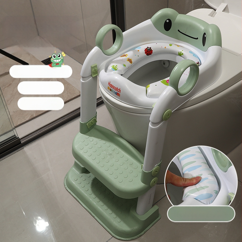 Детска тоалетна седалка със стъпаловиден дизайн, сгъваем рафт и калъф за подложка — полипропилен