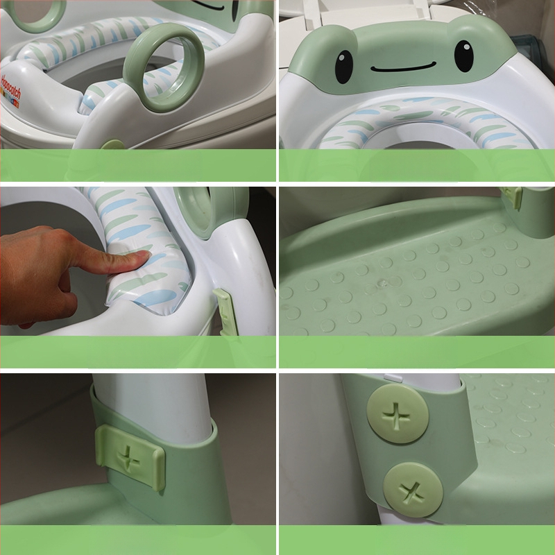 Детска тоалетна седалка със стъпаловиден дизайн, сгъваем рафт и калъф за подложка — полипропилен