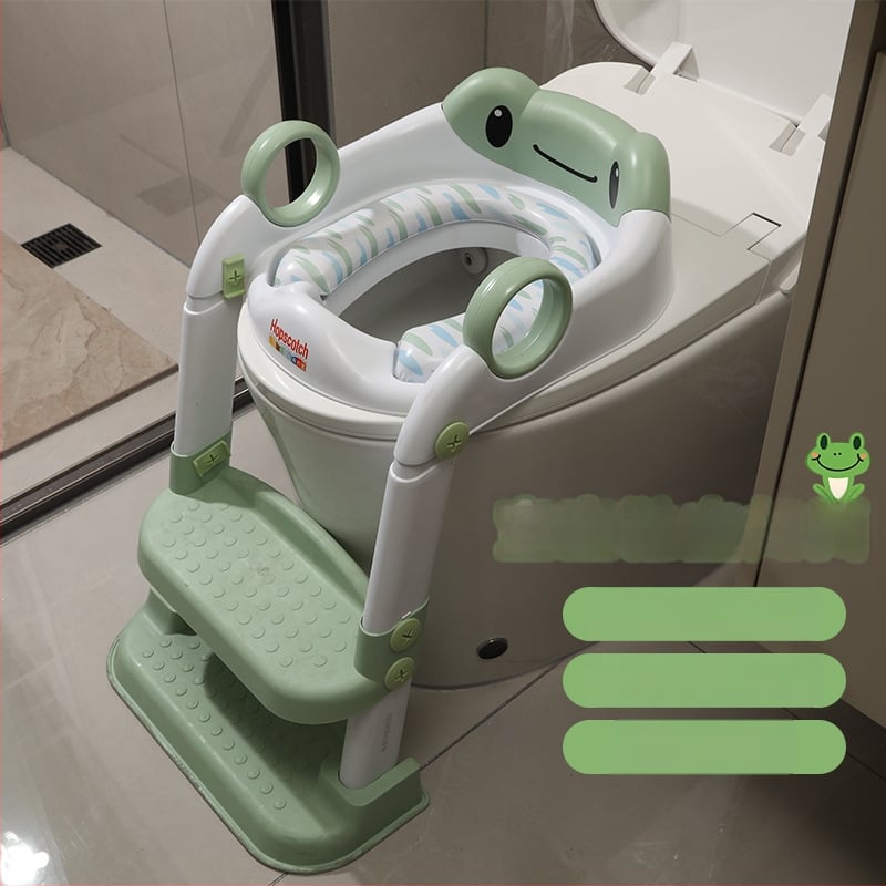 Детска тоалетна седалка със стъпаловиден дизайн, сгъваем рафт и калъф за подложка — полипропилен
