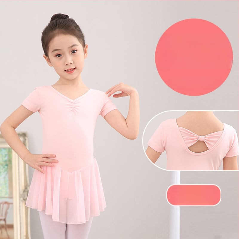Fitdance Детска балетна рокля за момичета, памучна тъкан с къс ръкав, мека обработка на плат, сладък стил, за деца 3–8 години