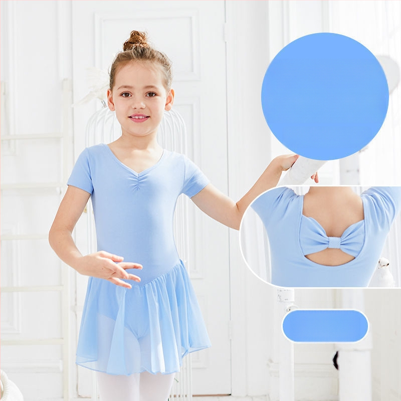 Fitdance Детска балетна рокля за момичета, памучна тъкан с къс ръкав, мека обработка на плат, сладък стил, за деца 3–8 години