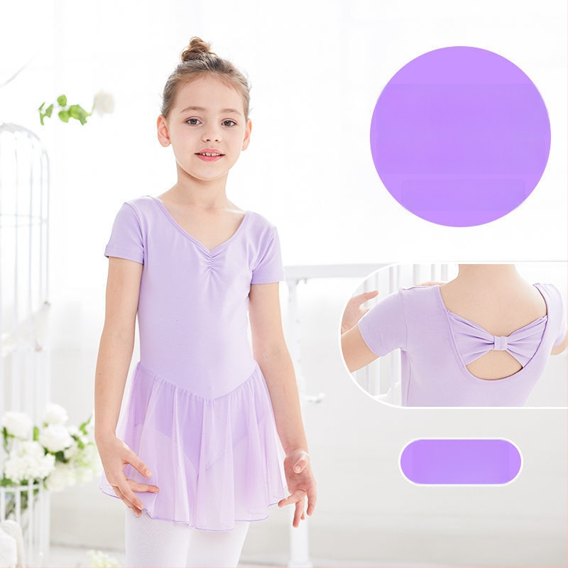 Fitdance Детска балетна рокля за момичета, памучна тъкан с къс ръкав, мека обработка на плат, сладък стил, за деца 3–8 години