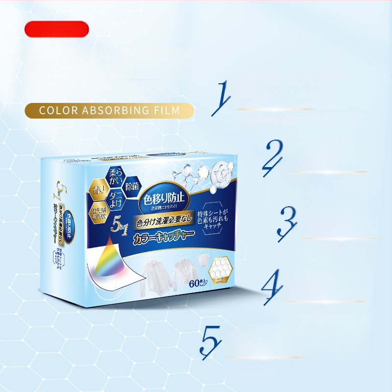 Päť v jednom plát na pranie s absorpciou farieb pre zmiešané textílie, zabraňuje presakovaniu farieb, parfumovaný (WORLD LIFE/And craftsman)