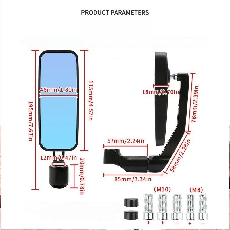 Náhradné spätné zrkadlo na motocykel zo zliatiny hliníka, štvorcový tvar, model JGTZ
