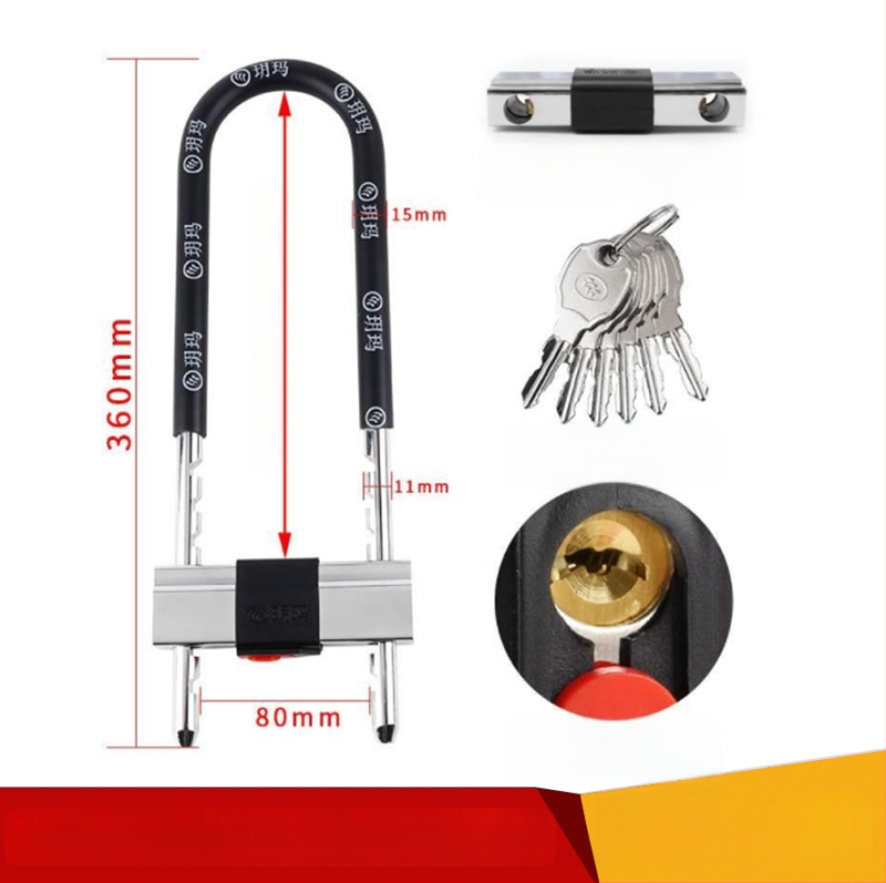 Yima zámok na sklenené dvere s predĺženým U‑tvarovým zámkom a dvojitou rukoväťou, model 3048/3049, oceľ, 1,5 kg, pre sklenené dvere, skladové a obchodné dvere
