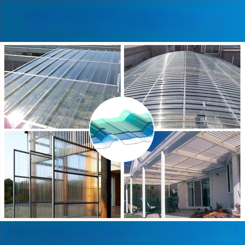 Priehľadné PC strešné dosky na osvetlenie, typ 760/840, hrúbka 1–2,5 mm, vlnené PC panely odolné voči poveternostným vplyvom