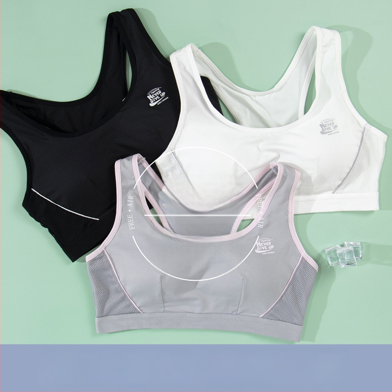 Dievčenská vestová športová podprsenka, bez výstuže, plný košíček s tenkými tvarovanými košíčkami, priedušný materiál (polyester/nylon/spandex)