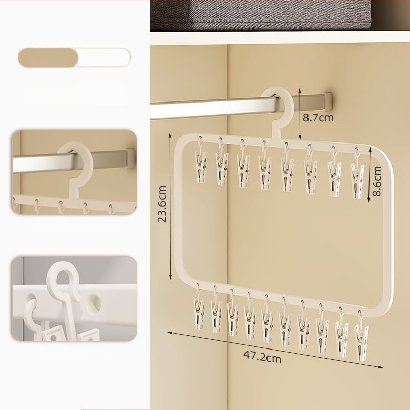 Sušiak na ponožky s viacerými klipsami – plastový vešiak, odolný voči vetru, na domáce aj balkónové použitie.