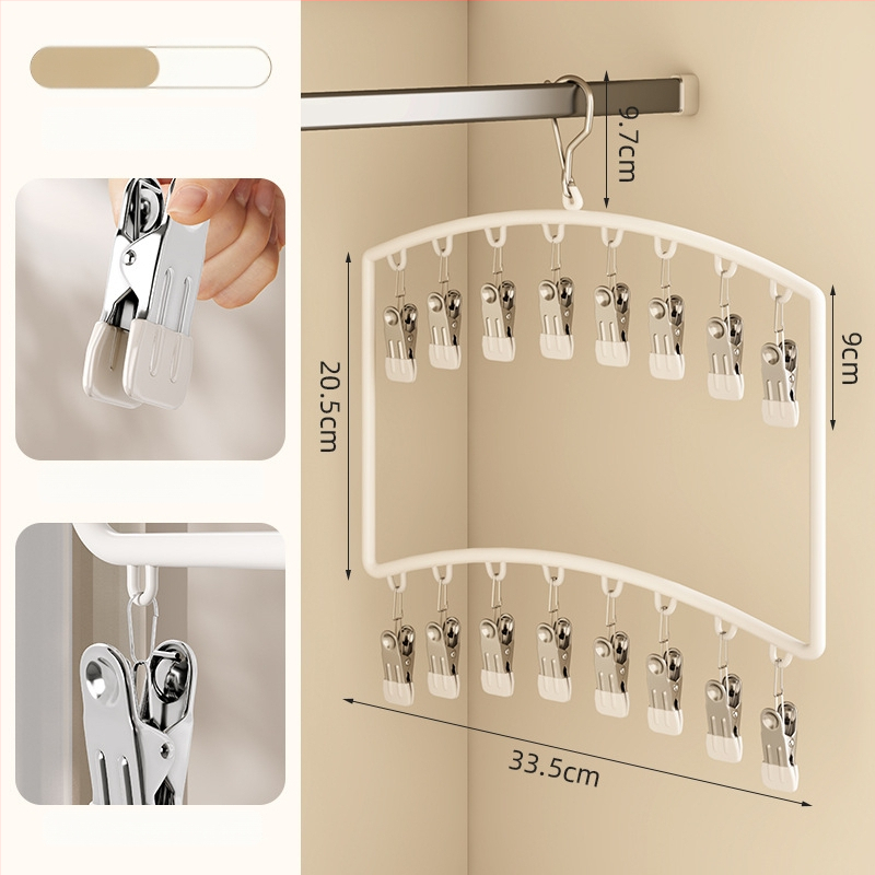 Sušiak na ponožky s viacerými klipsami – plastový vešiak, odolný voči vetru, na domáce aj balkónové použitie.