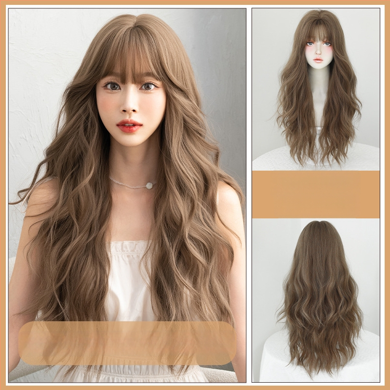 Dlhý vlnitý paroch s plným pokrytím hlavy, pull-on štýl, nadýchaný prirodzený vzhľad, vlákno odolné voči teplu, model C-0335, korejský štýl, zachová tvar bez farbenia