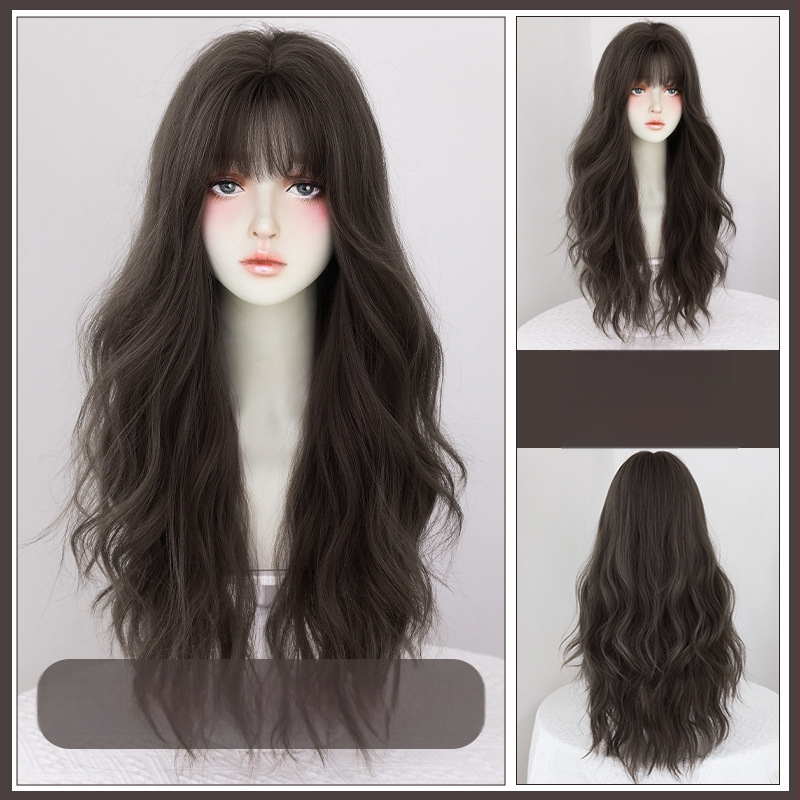 Dlhý vlnitý paroch s plným pokrytím hlavy, pull-on štýl, nadýchaný prirodzený vzhľad, vlákno odolné voči teplu, model C-0335, korejský štýl, zachová tvar bez farbenia