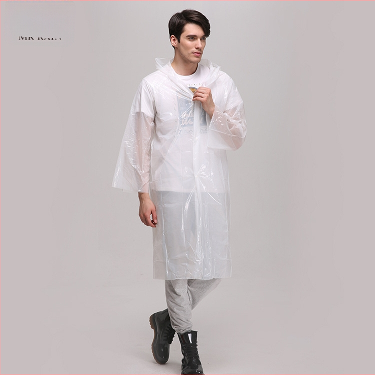 Pilnās ķermeņa PE lietusmēte vienreizējai lietošanai, garš stil pārgājieniem, audums 0.025 mm, svars 60 g