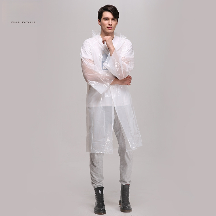 Pilnās ķermeņa PE lietusmēte vienreizējai lietošanai, garš stil pārgājieniem, audums 0.025 mm, svars 60 g