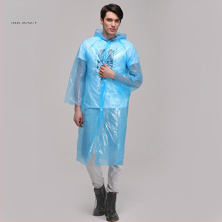 Pilnās ķermeņa PE lietusmēte vienreizējai lietošanai, garš stil pārgājieniem, audums 0.025 mm, svars 60 g