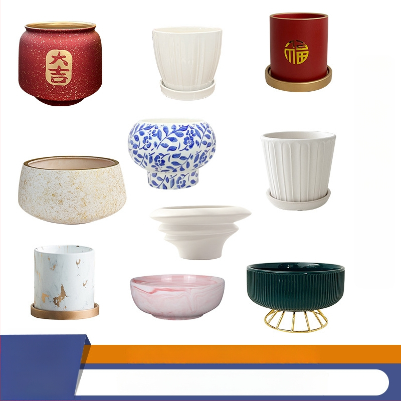 Keramický kvetináč na orchideu, na stolné použitie, štýl nordickej jednoduchej estetiky, glazovanie a maľovanie