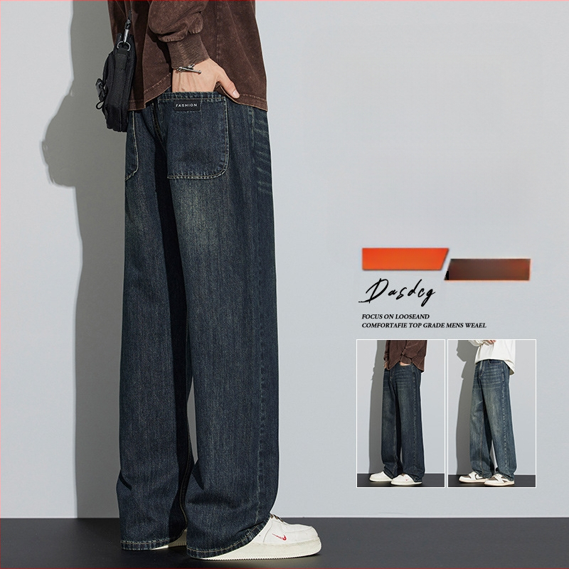 Meeste teksad, retro-stiil, sirge lõikega, pestud denim, keskmine talje