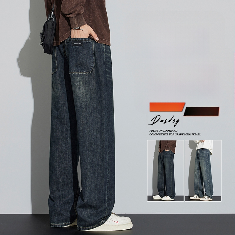 Meeste teksad, retro-stiil, sirge lõikega, pestud denim, keskmine talje