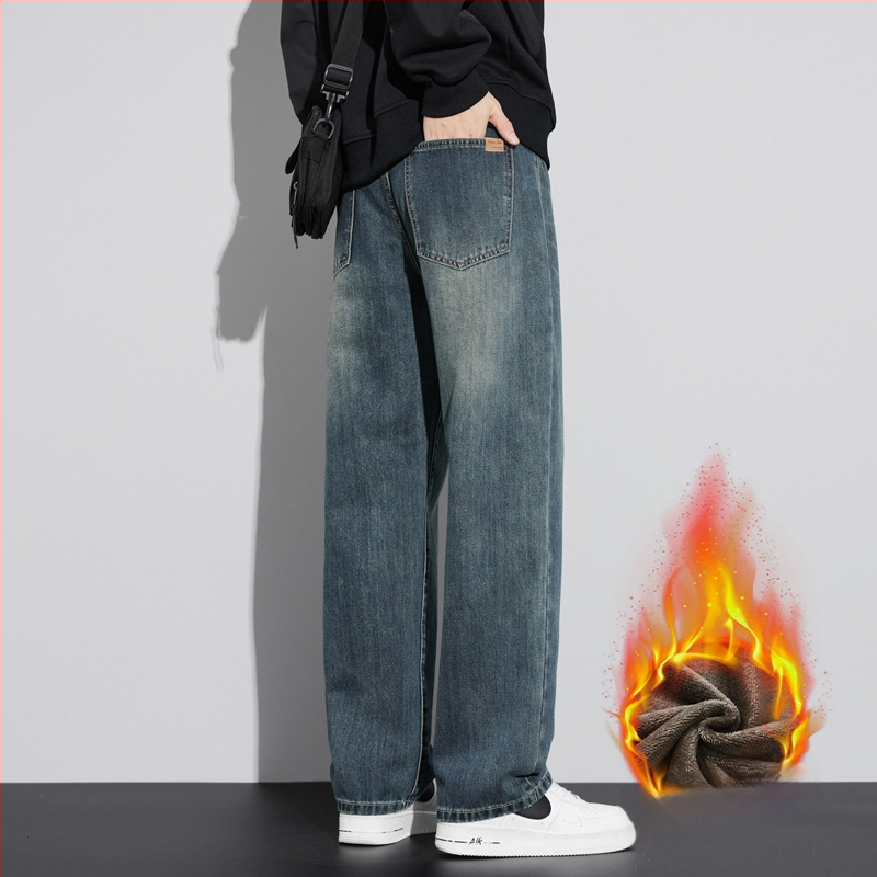 Meeste teksad, retro-stiil, sirge lõikega, pestud denim, keskmine talje