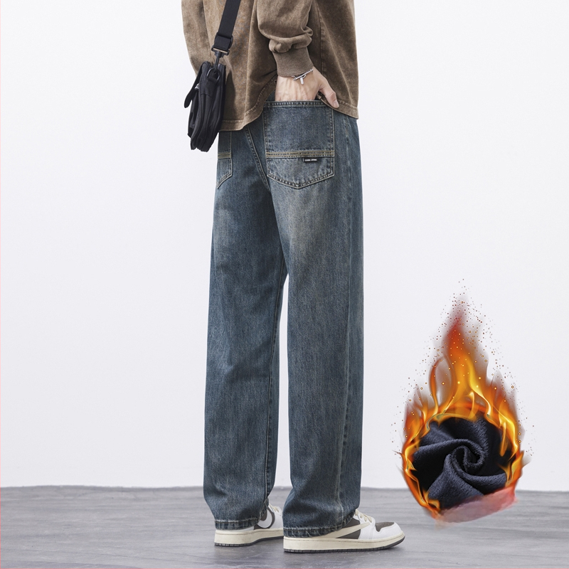 Meeste teksad, retro-stiil, sirge lõikega, pestud denim, keskmine talje