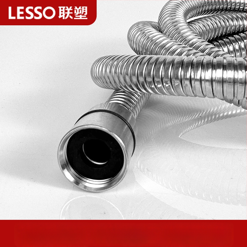 Ruostevabast terasest painduv duššivoolik majapidamises koos keermestatud ühendusega, pikendatud paksenenud toru, rõhu tõstmine — mudelid LS064150, LS064200, 1.6 MPa, 0–80°C