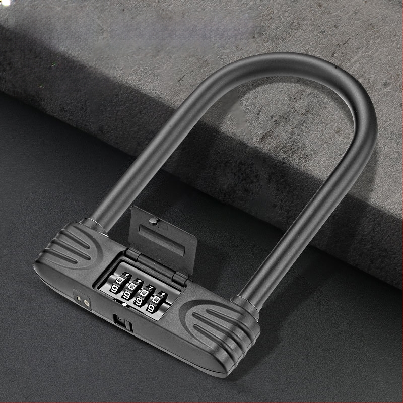 U-typ zámok s kódom pre bicykel, motocykl a elektrické vozidlo – mechanický kombinovaný zámok, telo zinku zliatiny + PC, 16 mm uzamykací čap, moderný minimalistický štýl