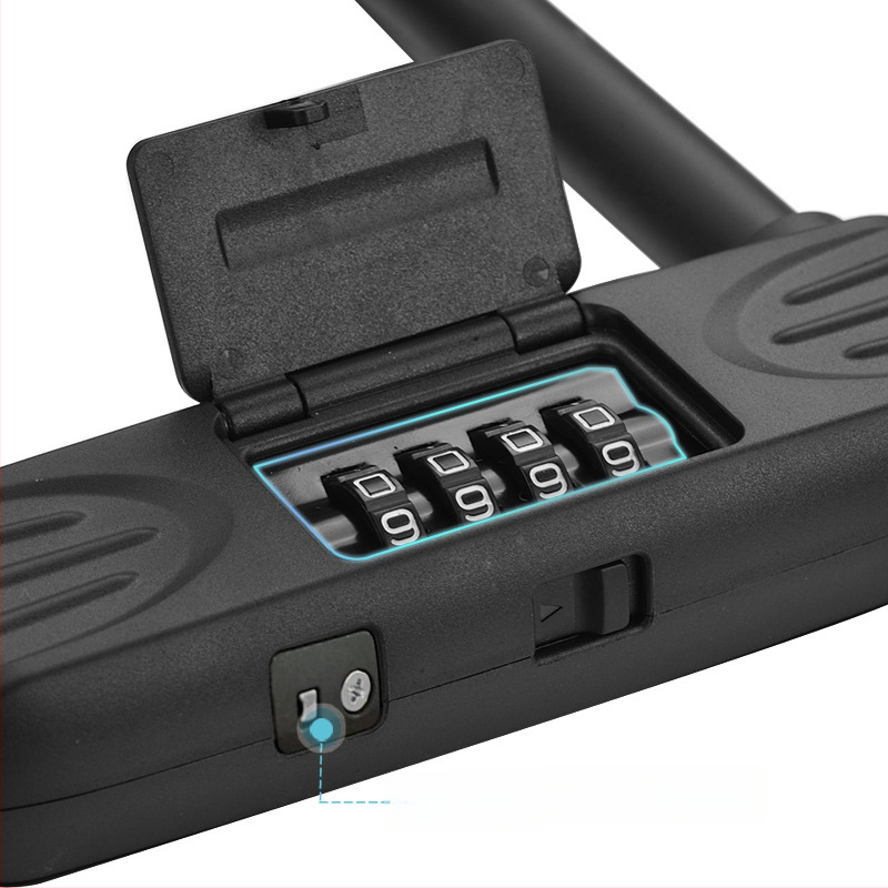 U-typ zámok s kódom pre bicykel, motocykl a elektrické vozidlo – mechanický kombinovaný zámok, telo zinku zliatiny + PC, 16 mm uzamykací čap, moderný minimalistický štýl