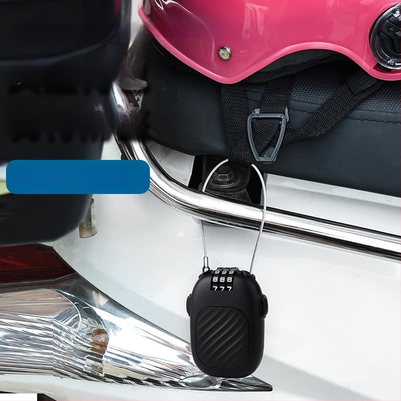 Rozťahovací číselný zámok s oceľovým drôtom pre prilbu na motorku, košík, batožinu a detské auto — 2 mm tyč, ABS plast + oceľ, model JH13