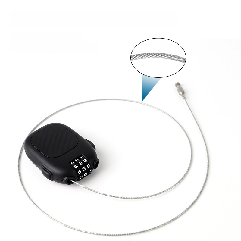 Rozťahovací číselný zámok s oceľovým drôtom pre prilbu na motorku, košík, batožinu a detské auto — 2 mm tyč, ABS plast + oceľ, model JH13