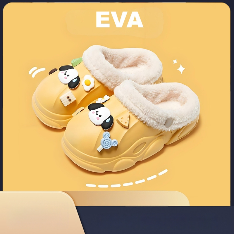 Detské EVA papuče s kresleným vzorom, vodeodolné, protišmykové, fleece podšitie, s odnímateľnou vložkou