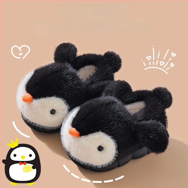 Detské papuče s motívom tučniaka, vršok z velúru, EVA podrážka, slip-on, unisex, vek 1–16 rokov