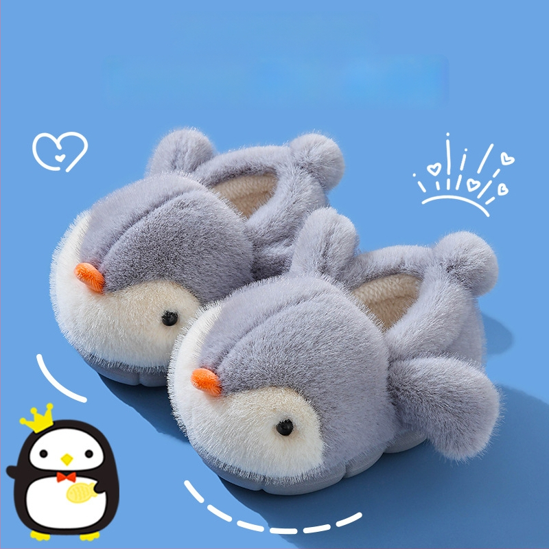 Detské papuče s motívom tučniaka, vršok z velúru, EVA podrážka, slip-on, unisex, vek 1–16 rokov