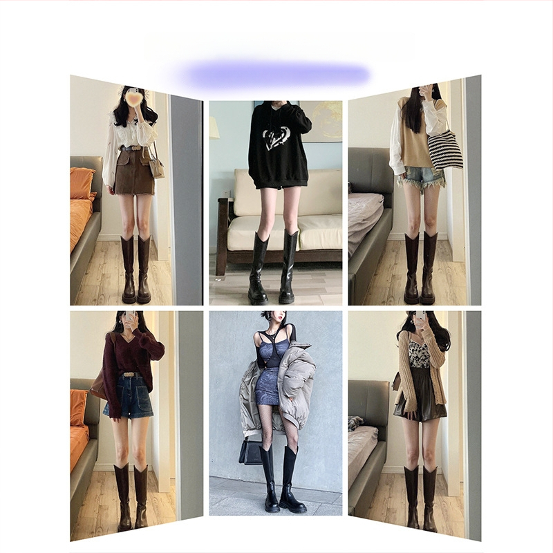 Naistele rüütline stiilis saapad kõrgendatud kõrgusega, keskmise varrega, PU ülemine, kummist tald, fliisvooder