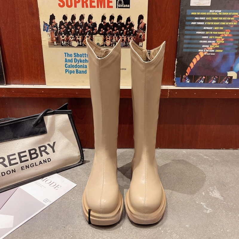 Naistele rüütline stiilis saapad kõrgendatud kõrgusega, keskmise varrega, PU ülemine, kummist tald, fliisvooder